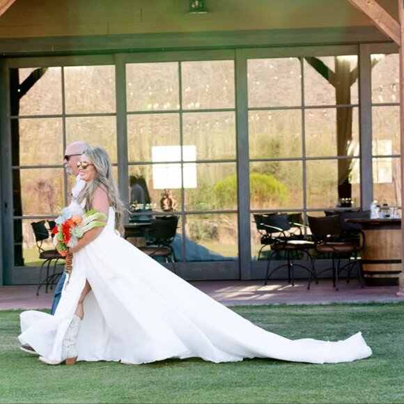 MODERN LUXE STRAPLESS BALLGOWN WEDDING DRESS WITH LEG SLIT - Picture 7 of 9